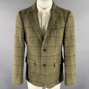 OFFICINE GENERALE Size 42 Green Tan Tartan Wool Notch Lapel Sport Coat